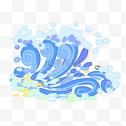 蓝色海浪浪花形状免抠
