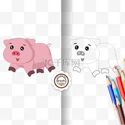 pig clipart black and white 猪儿童画黑