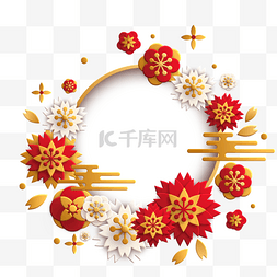 中国古典纹理边框图片_新年立体纹理金色梅花吉祥边框