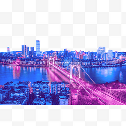 商务风建筑图片_赛博朋克风柳州红光大桥夜景