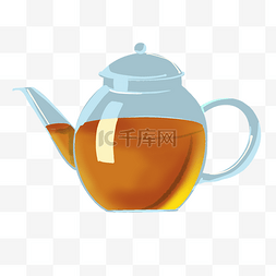 红茶插画图片_天蓝色的茶壶插画