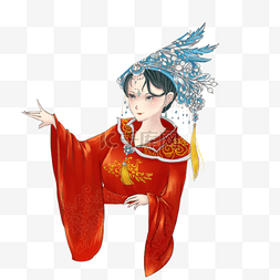 古典中国风美女图片_手绘卡通古风红衣美女免扣元素