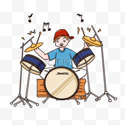 音乐架子鼓图片_线描敲架子鼓的男孩