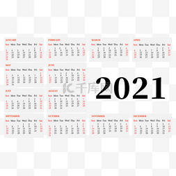 2021 calendar 红黑日历简单排版