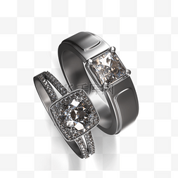 大气金属质感图片_公主方形钻石结婚戒指3d元素