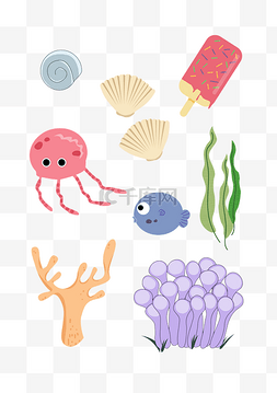 卡通珊瑚水草图片_海边海洋生物套图