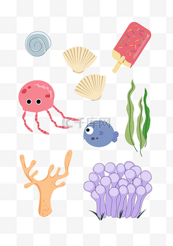 水母线描图片_海边海洋生物套图