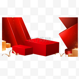 红色立体喜庆包装盒子元素