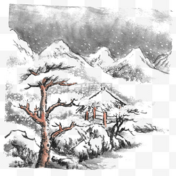 冬天树木雪景图片_水墨冬季雪山雪景