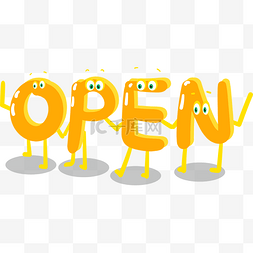 开开门图片_OPEN卡通艺术字母