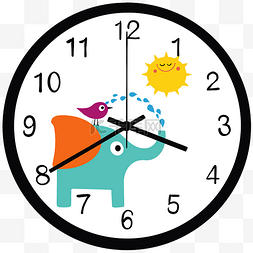 象图片_可爱的小象喷水卡通钟表