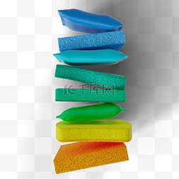 清洁海绵图片_彩虹色清洁海绵3d元素