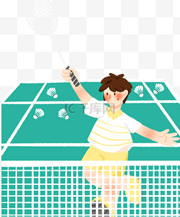 男孩在打羽毛球