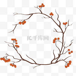 红色树枝免扣素材图片_手绘中国植物风边框