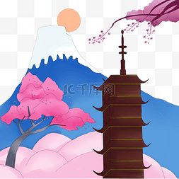 和风水彩樱花富士山