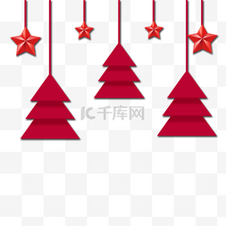 圣诞吊饰剪纸图片_创意红色立体剪纸圣诞树挂饰