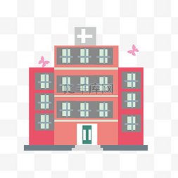 白色窗台图片_红色建筑医院插画