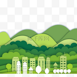 绿山水彩图片_手绘卡通绿山剪纸环保图
