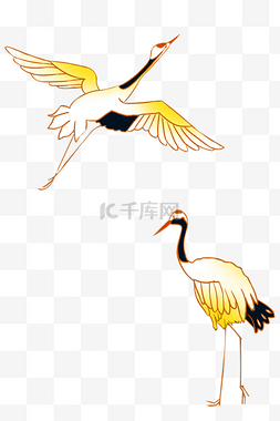 两只黄色手绘丹顶鹤