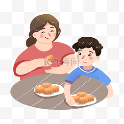 妈妈吃图片_中秋节妈妈孩子吃月饼PNG