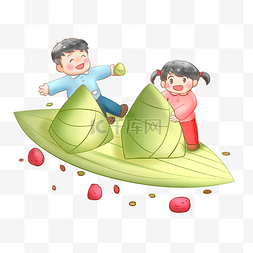 端午节吃粽子的孩子可爱png插画