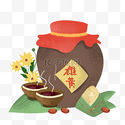 传统刺绣团花图片_端午节传统习俗雄黄酒和粽子