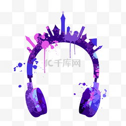 紫色油漆溅耳机
