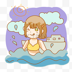海水游泳图片_海里游泳少女