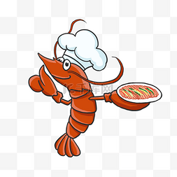 卡通手绘小龙虾图片_端菜肴的厨师小龙虾PNG