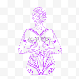 紫色线条瑜伽人物纹身装饰