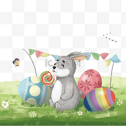 卡通草坪兔兔图片_小兔子过节在吃棒棒糖