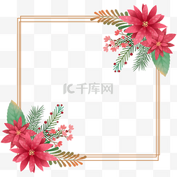 新年花卉边框图片_圣诞节一品红花束边框