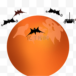 橙色万圣节蝙蝠月亮插画