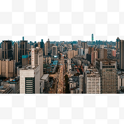 大气建筑群图片_武汉城市建筑群街道晚霞大气航拍