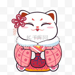 女孩和服图片_美丽妆容日本和服招财猫
