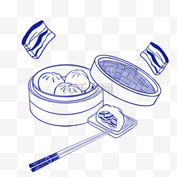 中国美食图片_蓝色线性包子美食