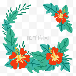 植物边框插图图片_小清新文艺风植物花朵木槿花花环