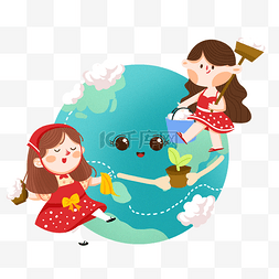 可爱环境图片_卡通两个女孩搞卫生
