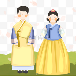 朝鲜传统人物图片_卡通风格韩国传统服饰人物