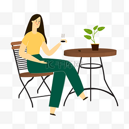盆景矢量图片_咖啡厅喝下午茶的女孩