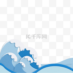 海洋元素边框图片_蓝色系创意感手绘海浪边框