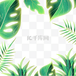 绿色大叶植物图片_绿色树叶梦幻荧光边框
