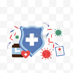 冠状病毒保护图片_卡通盾牌蓝色病毒保护图