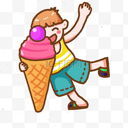 夏天吃冰淇淋解暑的小男孩