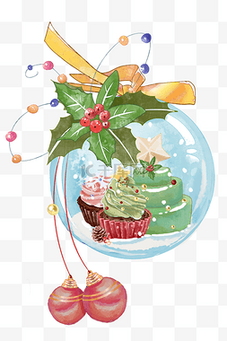 圣诞水晶球水晶球图片_圣诞蛋糕水晶球水彩