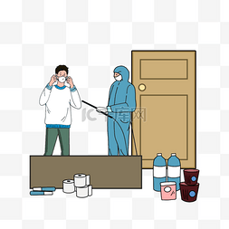 医护人员加油图片_手绘卡通医护人员加油消毒插画