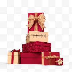 红色礼盒堆图片_农历新年礼品盒的三维元素