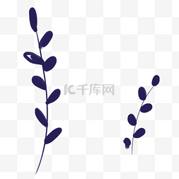 手绘大叶植物图片_手绘卡通蓝紫色大叶植物免扣元素