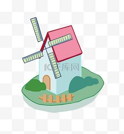 小房子风车建筑插画