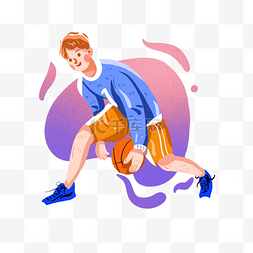 练习篮球的男孩手绘插画png免抠素